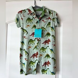 NWT Buddy Dinosaur Print Collared Henley Shortall Romper